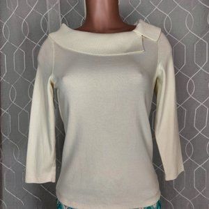 Rafaella Creamy White  3/4 length folded split neck sweater Small